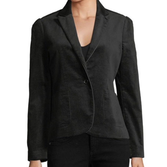 Brandon Thomas Blk Velvet Faux-Leather-Trim Blazer - Picture 1 of 7